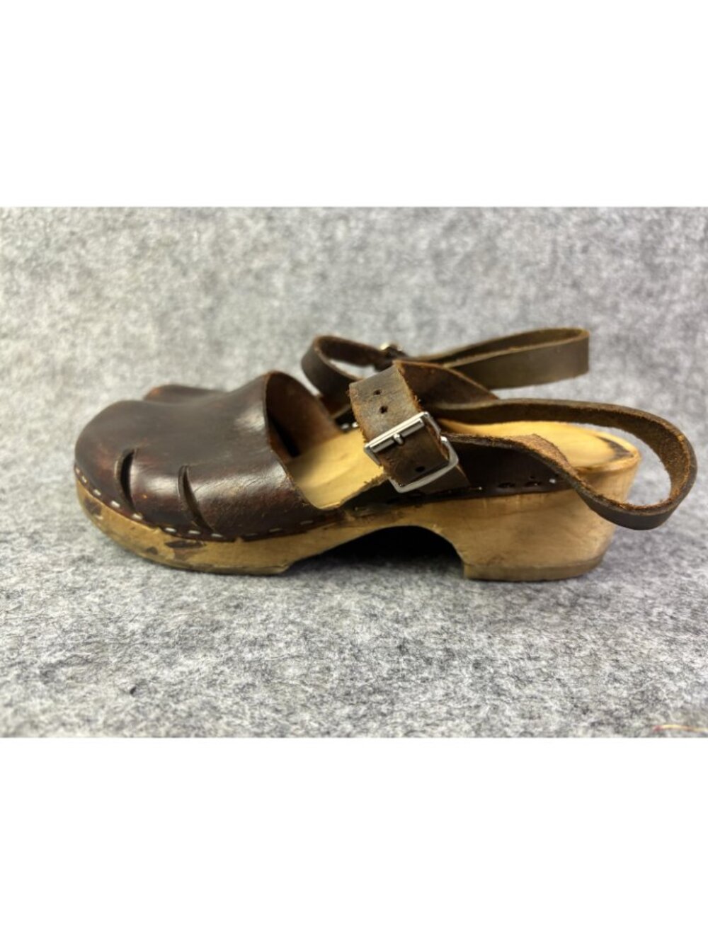 Sandals Womens Size 5.5 EU 36 Brown Leather Wooden Clog Slingback Made Sweden - Picture 3 of 11